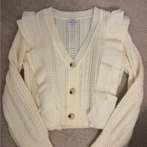 Cream Cable Knit Cropped Cardigan Sweater
